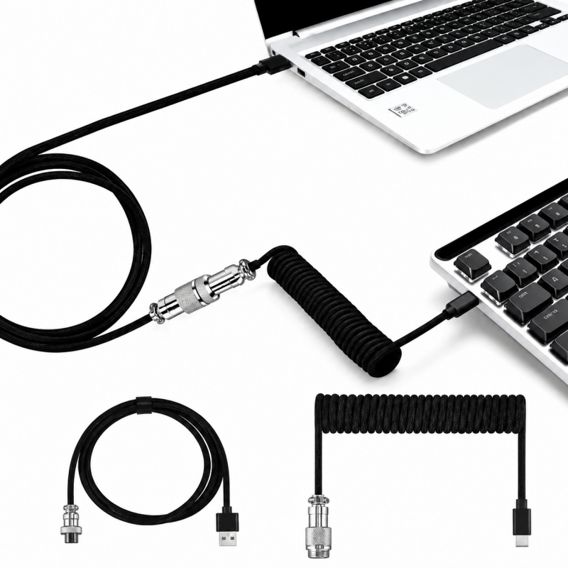 Type C Detachable Cable Coiled Keyboard - 59 inç Tip-C Spiral Mekanik Klavye