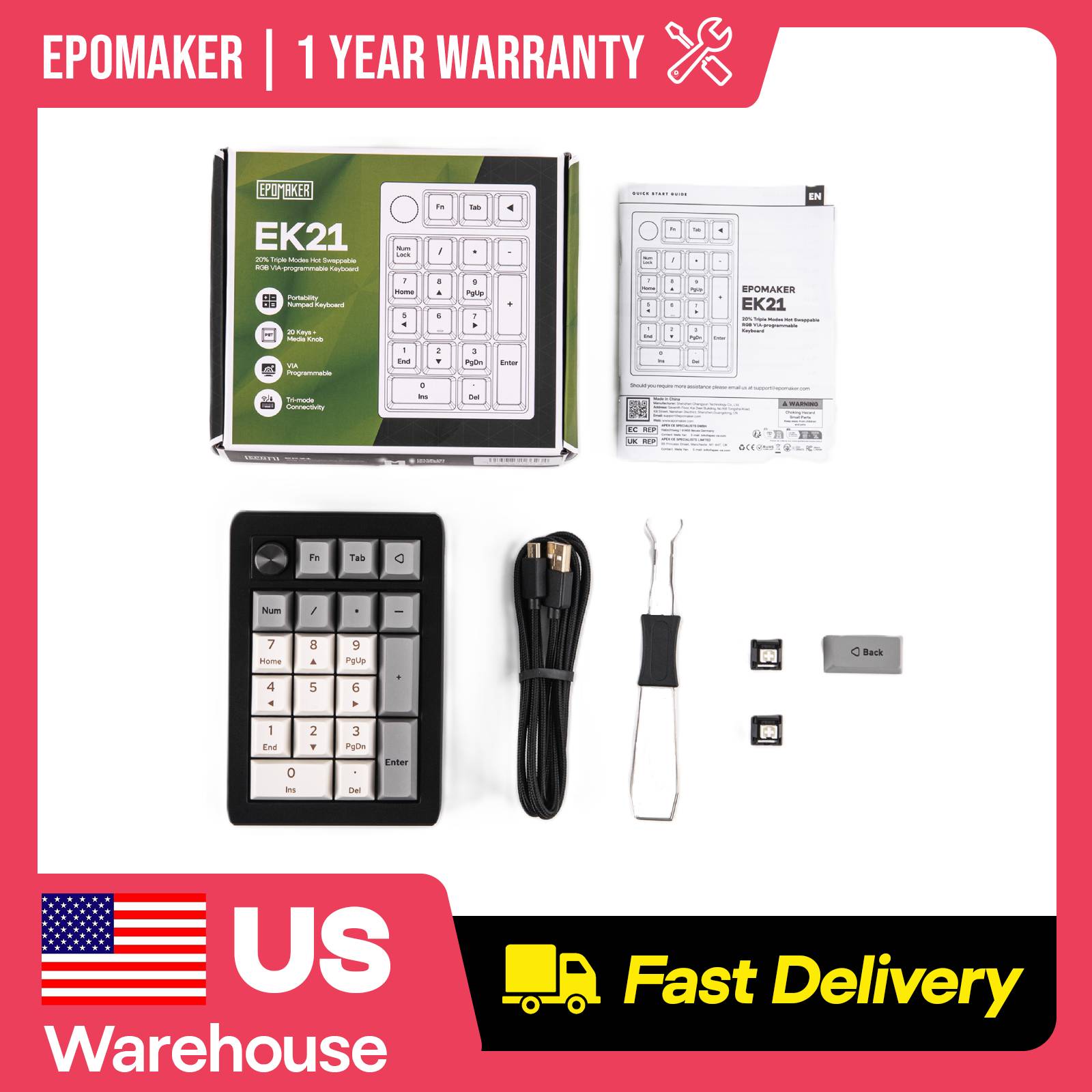Mechanical Numpad Hot Swap Rgb Wireless - EPOMAKER EK21, %20 Gasket, Sıcak Takılabilir,